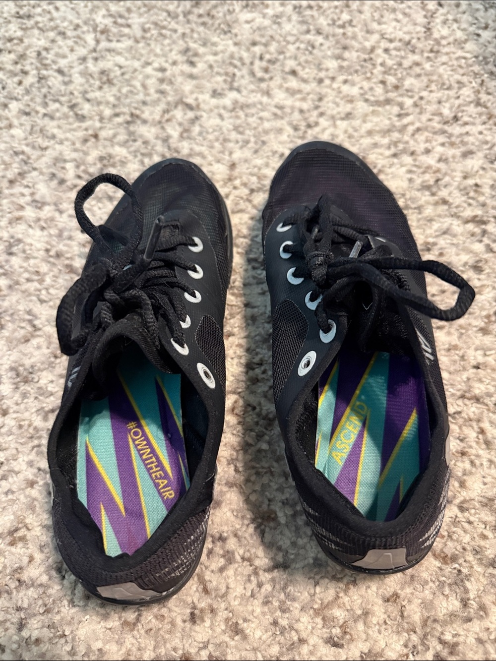 Varsity cheer shoes. Black Athletic Lace-Up Sneakers with Colorful Insoles